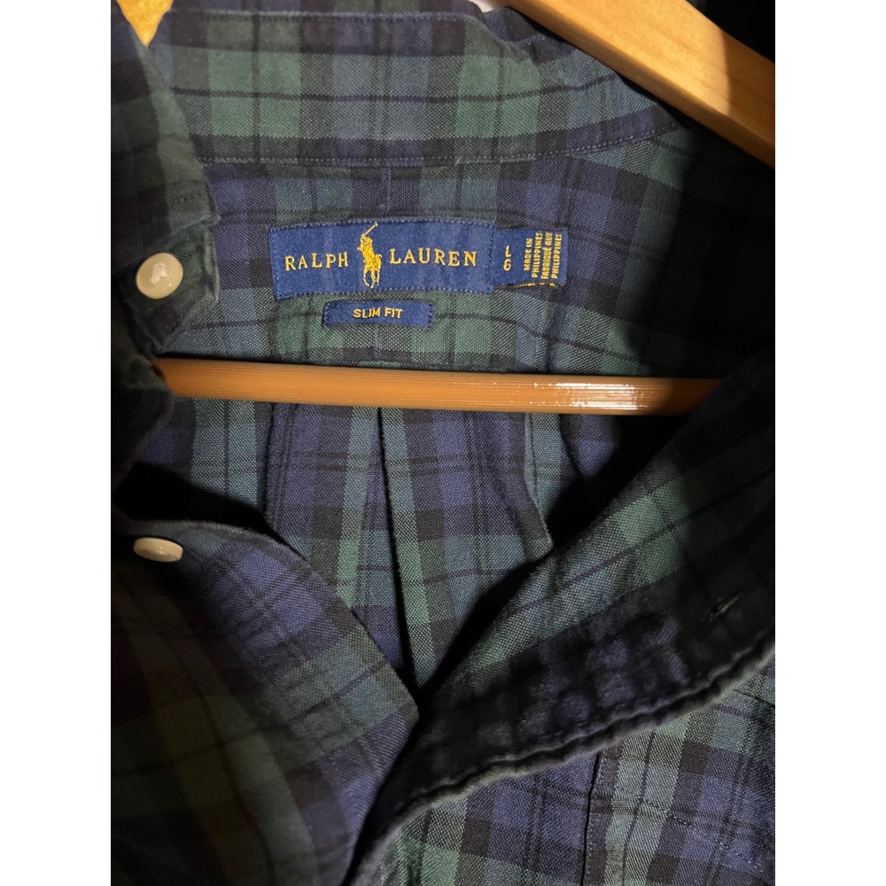 Ralph Lauren Men's Large Slim Fit Blue Green Plaid Long Sleeve Button Down - Picture 3 of 11